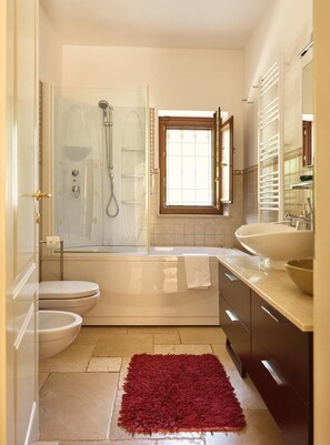 Dusche, Haartrockner, Bidet, Handtücher