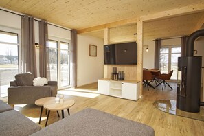 TV, fireplace, stereo - Beach house Jolu - modern and comfortable vacation home - Strandhaus Jolu (Mönchgut)