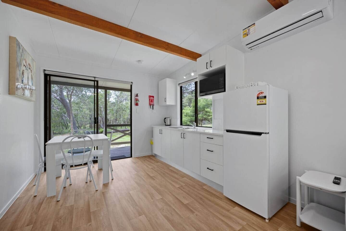Fridge, microwave, stovetop, toaster