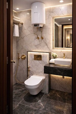 Een douche, gratis toiletartikelen, een haardroger, handdoeken