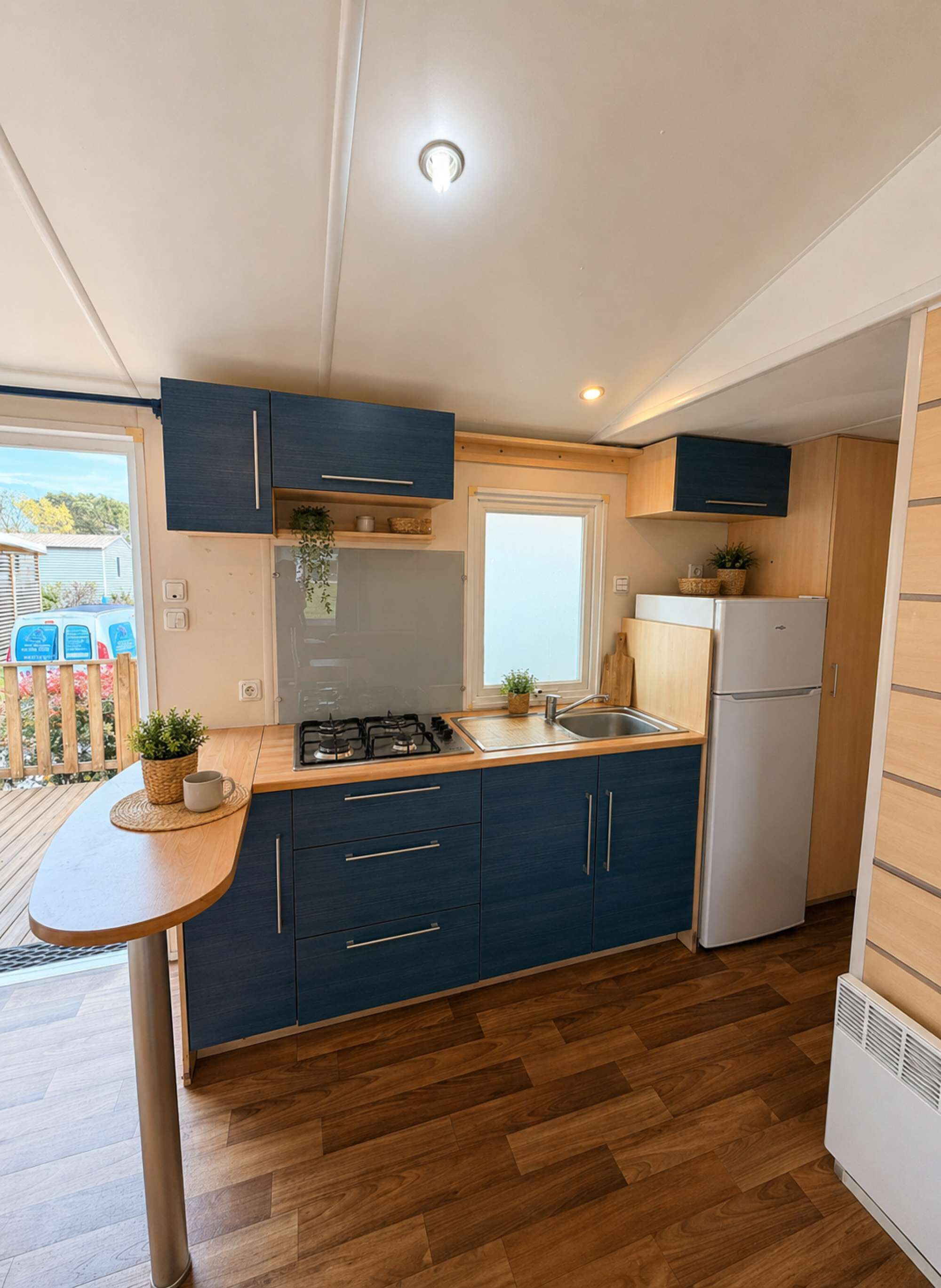 Fridge, microwave, coffee/tea maker, toaster