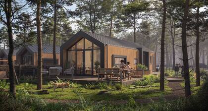 Forest Lodge with hot tub and sauna for 6 people located on the edge of the park with views of the forest. Luxury lodge with 3 bedrooms, a terrace and private wellness.