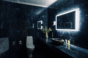 Regadera, amenidades de baño gratuitas, secadora de cabello, batas 