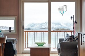 TV, fireplace - Modern Seahouse in Svolvær with stunning views! (Svolvær)