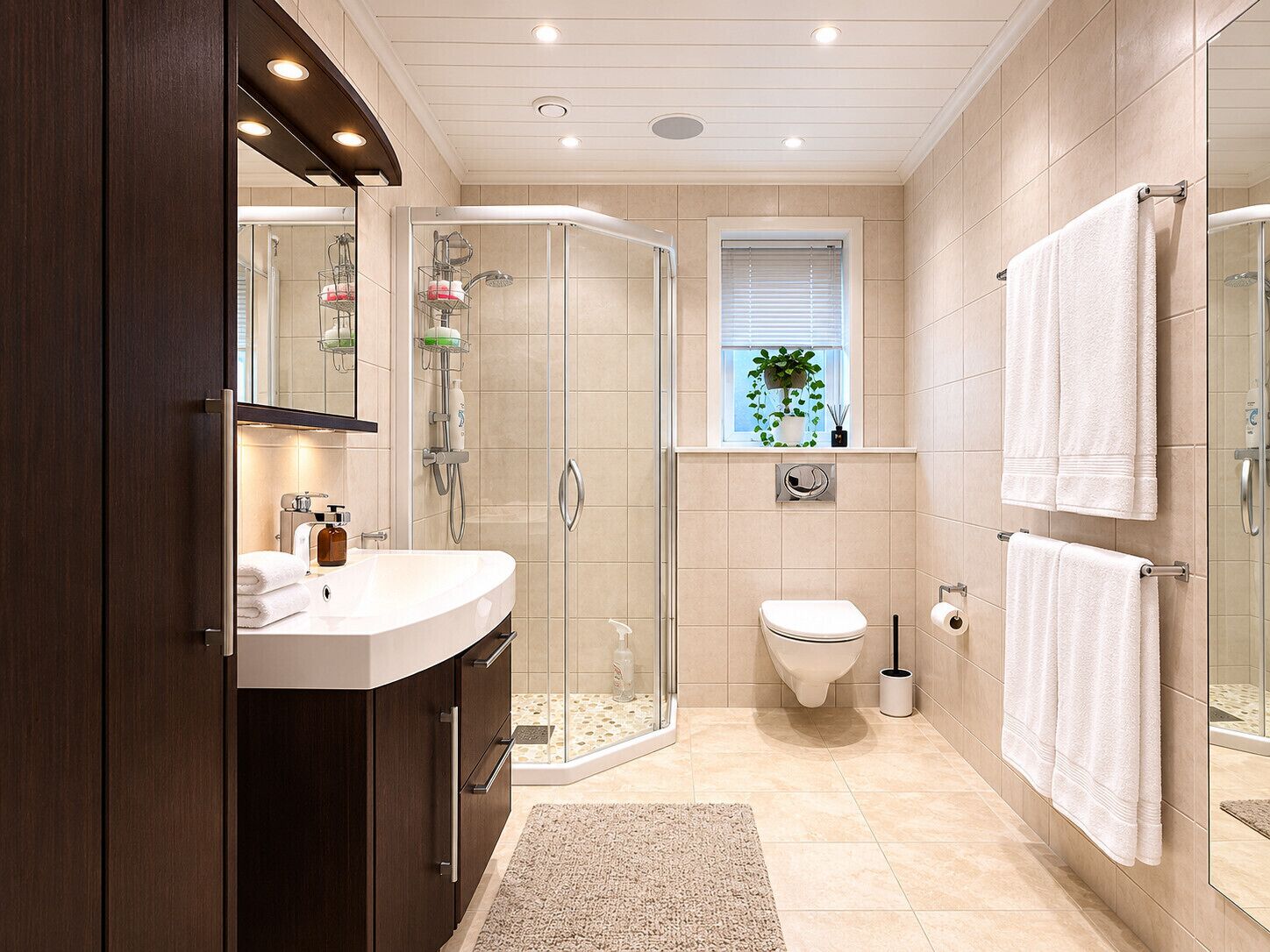 Een douche, handdoeken