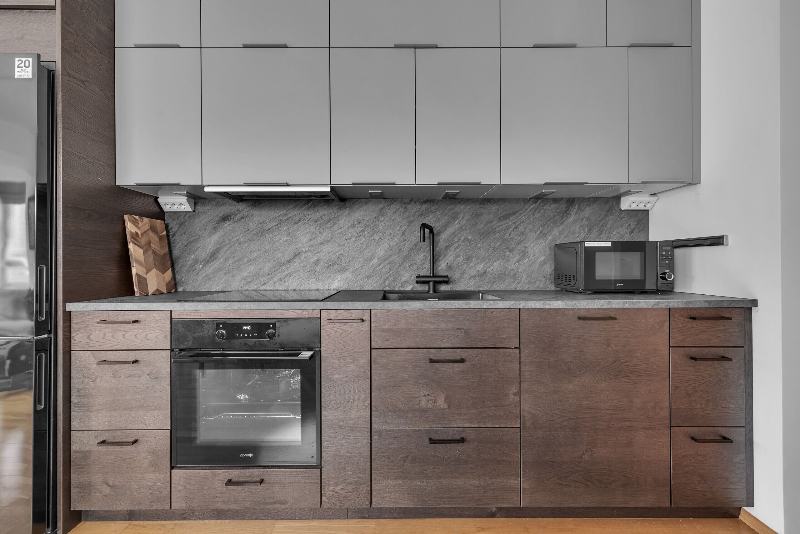Fridge, microwave, oven, dishwasher
