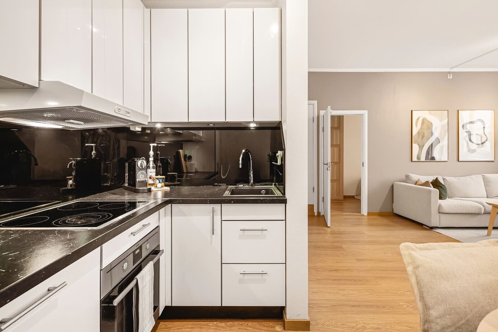 Fridge, oven, dishwasher, coffee/tea maker