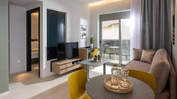 Appartement Prestige, balcon, vue sur la ville | Aire de séjour