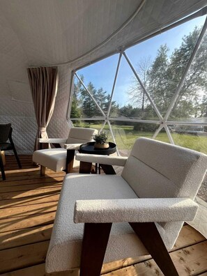 Terrace/patio - Nordic Luxe Geodome Retreat with Skylight & Forest Views near Tobermory, Ontario (Miller Lake)