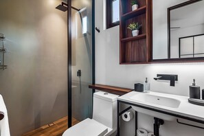Shower, hair dryer, towels - Luxury condo with shared rooftop pool and lounge, private washer/dryer (Puerto Vallarta)
