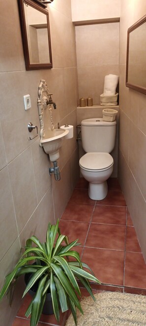 Tina de hidromasaje, secadora de cabello, bidet, toallas 