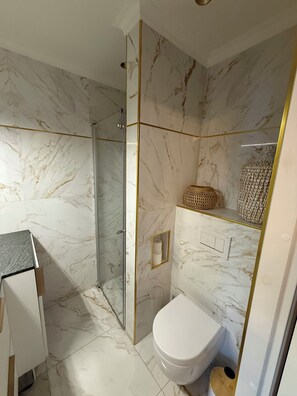 Apartment, 1 Queen Bed with Sofa bed, City View | Bathroom | Shower, rainfall showerhead, hair dryer, bidet