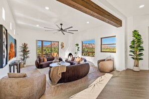 Smart TV, fireplace, video games, table football