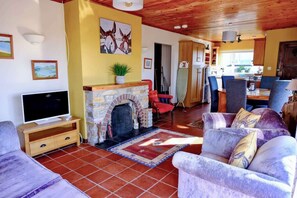 TV, fireplace - Bungalow with Sea & Mountain Views I Huge Decking (Downings)