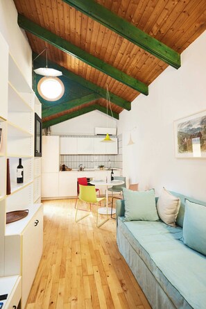 Smart TV, books - Italian design attic: quiet and stylish (Bologna)