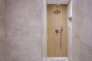 Deluxe Studio | Bathroom | Shower, hair dryer, towels, toilet paper - Argo Cozy Studios by Estia (Malia)