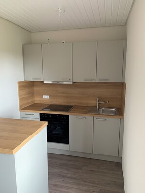 Appartamento Deluxe | Cucina privata | Frigorifero, piano cottura, pentole/stoviglie/utensili