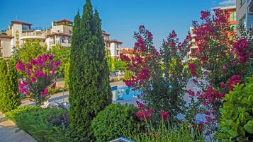 Seasonal outdoor pool, open 8:00 AM to 9:00 PM, pool umbrellas