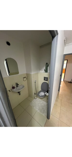 Douche, sèche-cheveux, serviettes fournies, savon