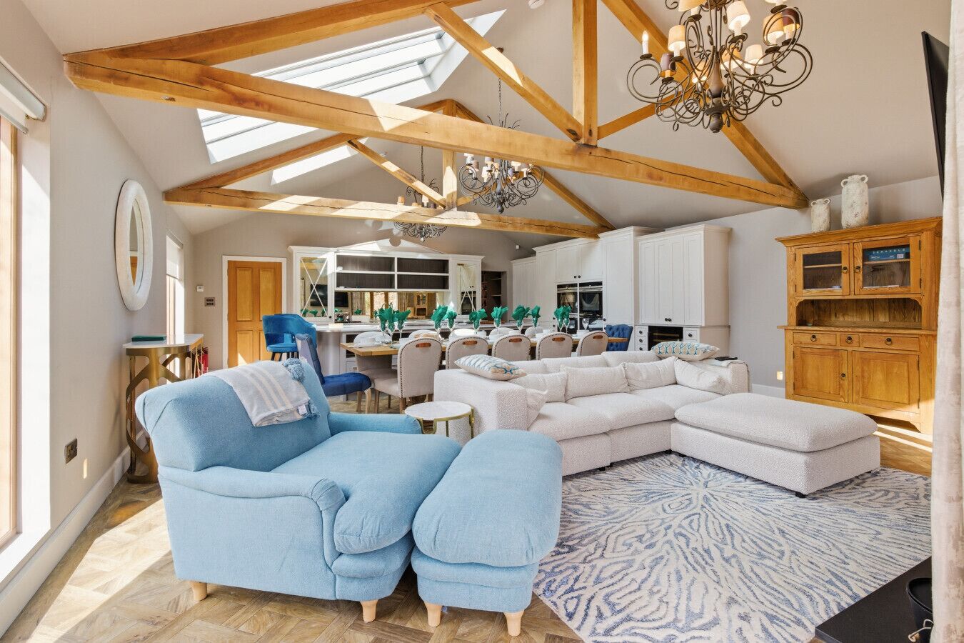 TV, fireplace, books