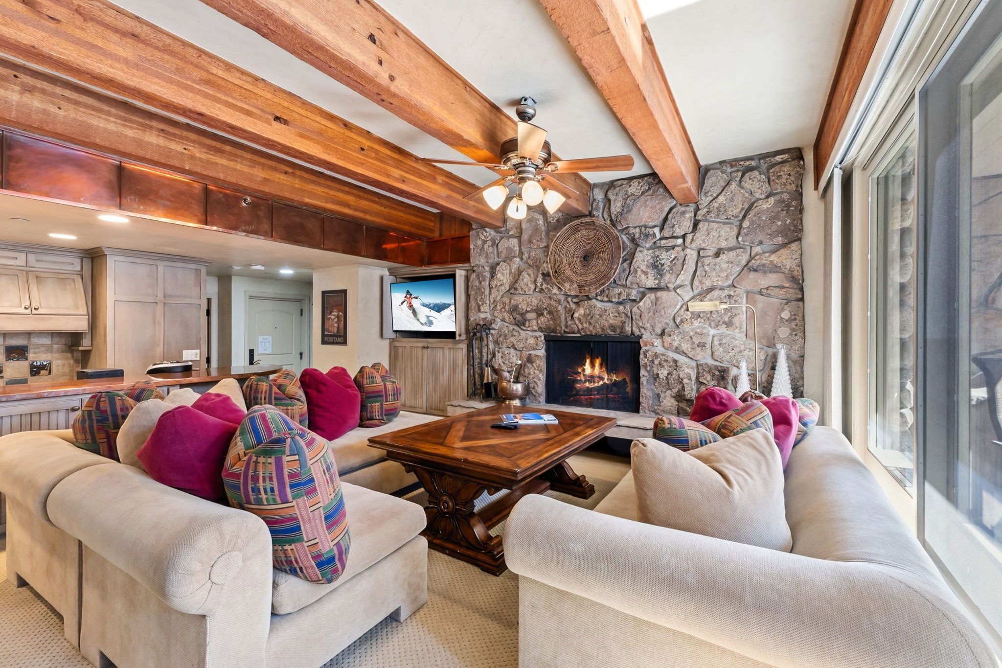 TV, fireplace