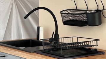 Fridge, microwave, stovetop, electric kettle