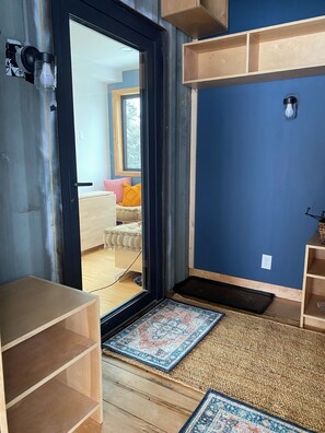 Interior - Contemporary shipping container home atop a scenic knoll in Rochester, Vermont. (Rochester)