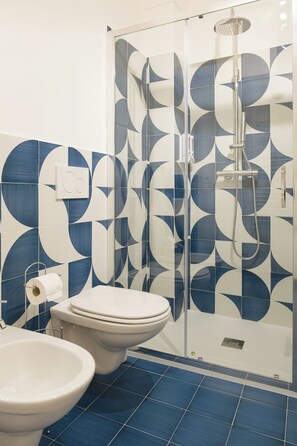 Regadera, secadora de cabello, bidet, toallas
