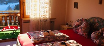 Cozy family apartment with balcony and mountain view, right next to hiking trails.