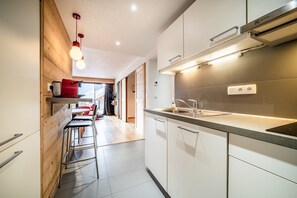 Fridge, microwave, oven, stovetop - Apartment "Erin" with Mountain View, Private Terrace and Wi-Fi (Châtel)
