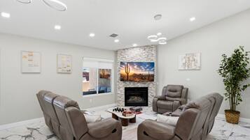 TV, fireplace, video games, stereo