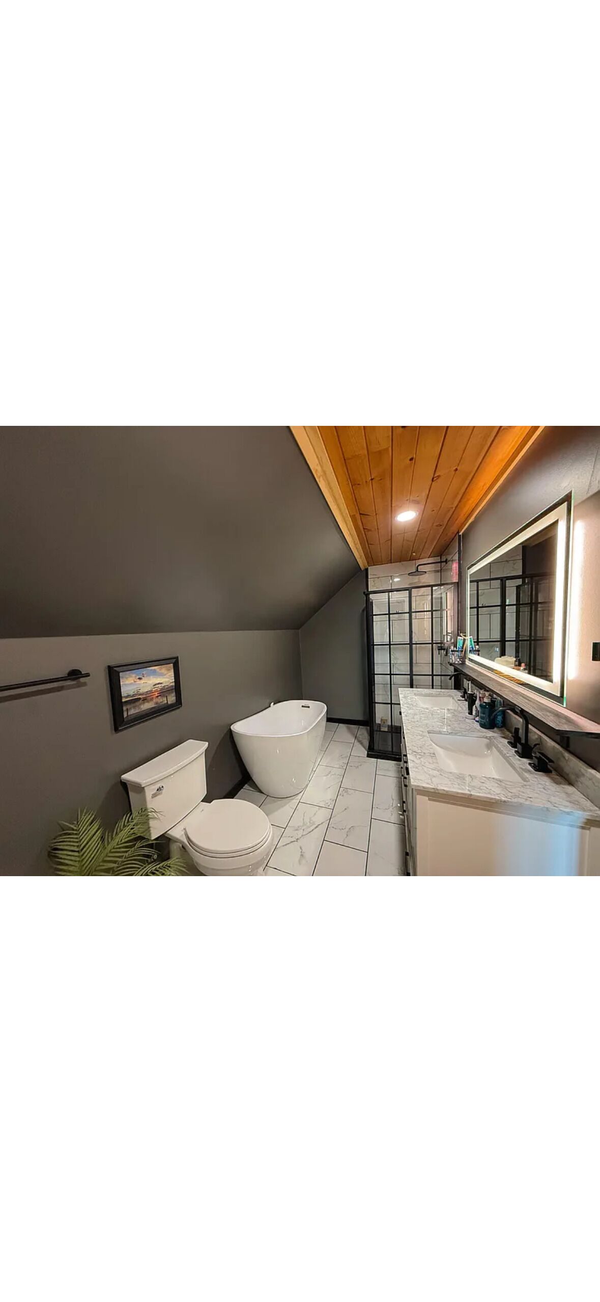 Shower, towels, soap, toilet paper
