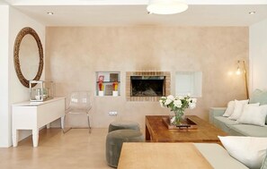 Living area - Amarantos villa: Infinity Pool & Mountain Views, sleeps 12, AC & WiFi (IB)