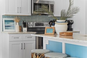 Fridge, microwave, oven, stovetop - Modern Oceanfront OKI getaway w/ Pool (Oak Island)
