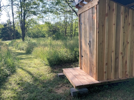 Sauna. Vintage camper on small farm