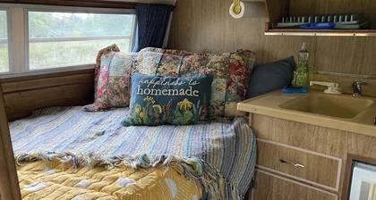 Vintage camper on small farm