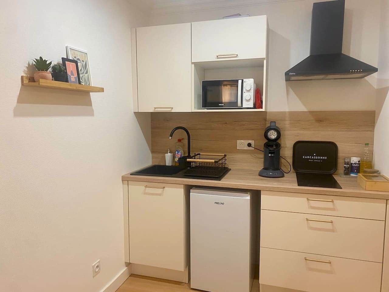Fridge, microwave, stovetop, toaster