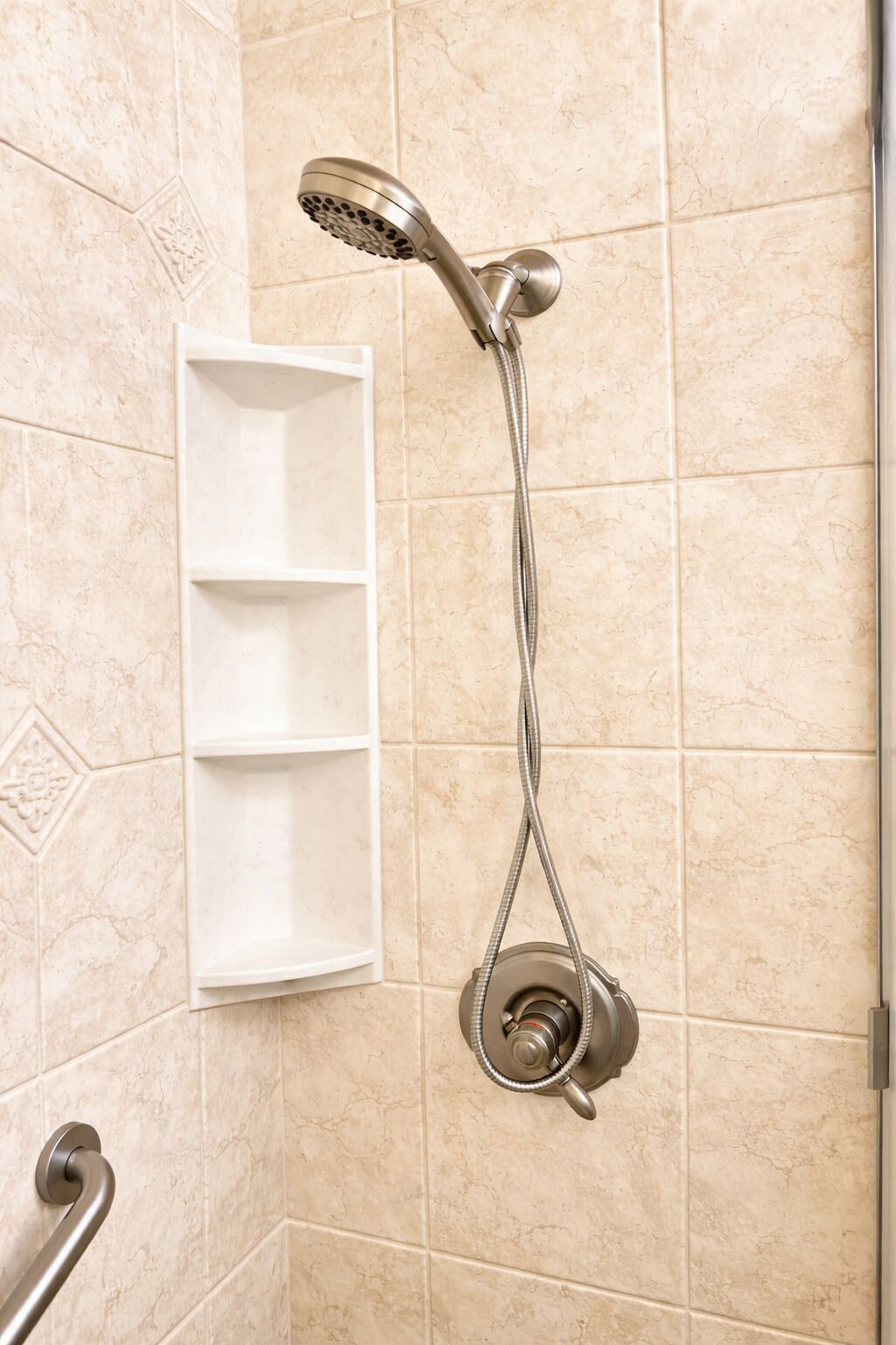 Shower, towels, soap, toilet paper