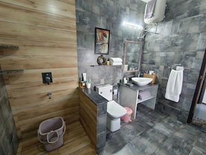Regadera, secadora de cabello, bidet, toallas