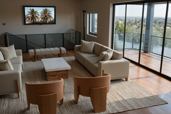 Smart TV, fireplace, video games, ping pong