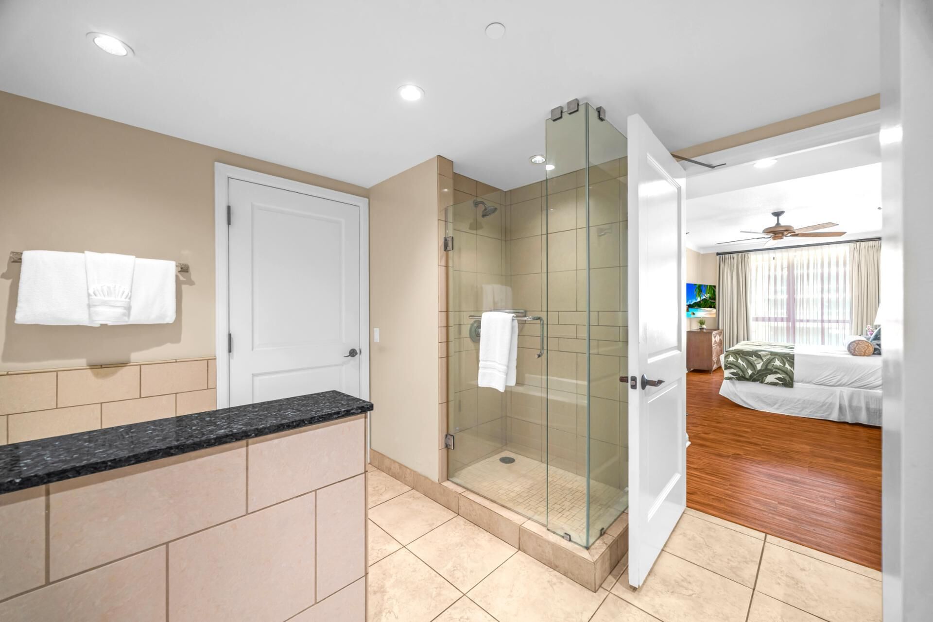 Shower, designer toiletries