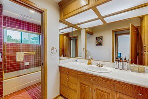 Shower, hair dryer, towels - Oceanfront home with hot tub & garden near the bluffs, dogs welcome (Sea Ranch)