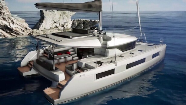 A modern yacht with a covered deck, a seating area, and a cabin. - Sun-Kissed Sailing Adventure in Islas Sarónicas (Alimos)