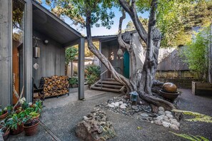 Terrace/patio - Esherick-designed home with private hot tub near Black Point, dogs welcome (Sea Ranch)
