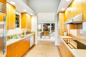 Fridge, microwave, oven, stovetop - Oceanfront home with fireplace, EV charger & ocean views (Sea Ranch)