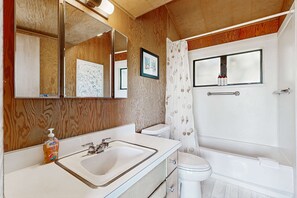Shower, hair dryer, towels - Oceanfront home with fireplace near Black Point Beach, dogs welcome (Sea Ranch)