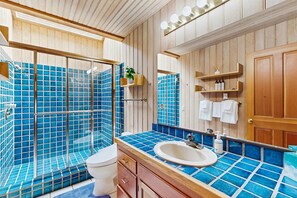 Shower, hair dryer, towels - Ocean-view home with fireplace & courtyard near Pebble Beach (Sea Ranch)