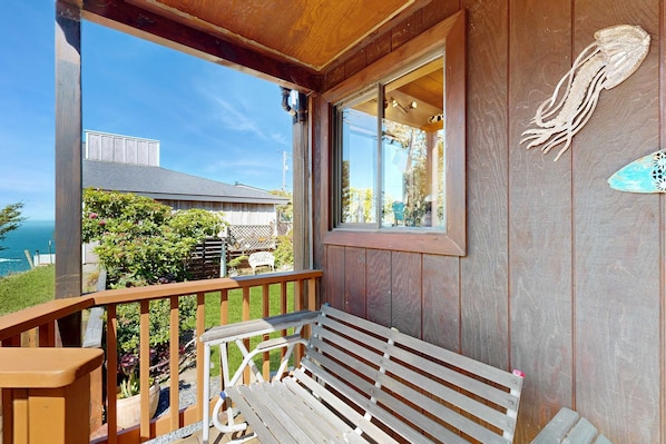 Property grounds - Gualala home with partial ocean view & gas fireplace near town (Gualala)