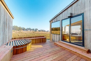 Terrace/patio - Ocean-view meadow home with private hot tub, dogs welcome (Sea Ranch)
