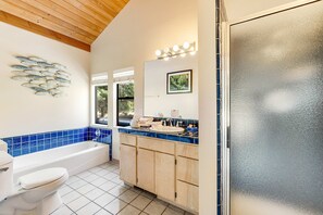 Shower, towels - Seaside compound with two private hot tubs & ocean views (Sea Ranch)